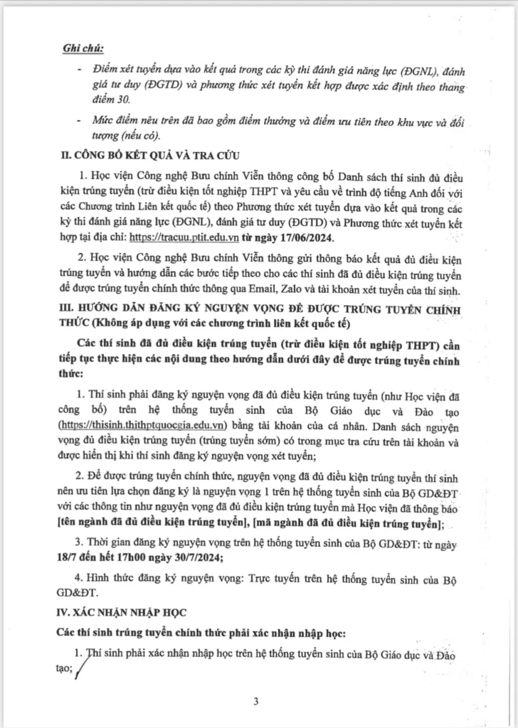 Điểm trúng tuyển Học viện công nghệ bưu chính viễn thông PTIT 3