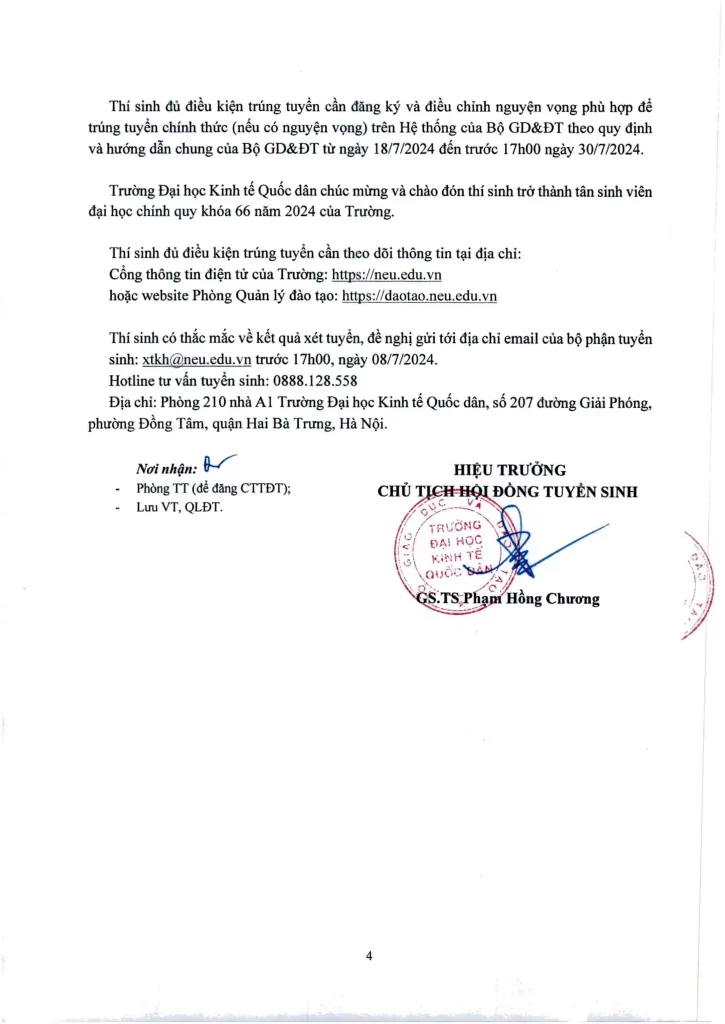 Điểm trúng tuyển Đại học Kinh tế quốc dân 4