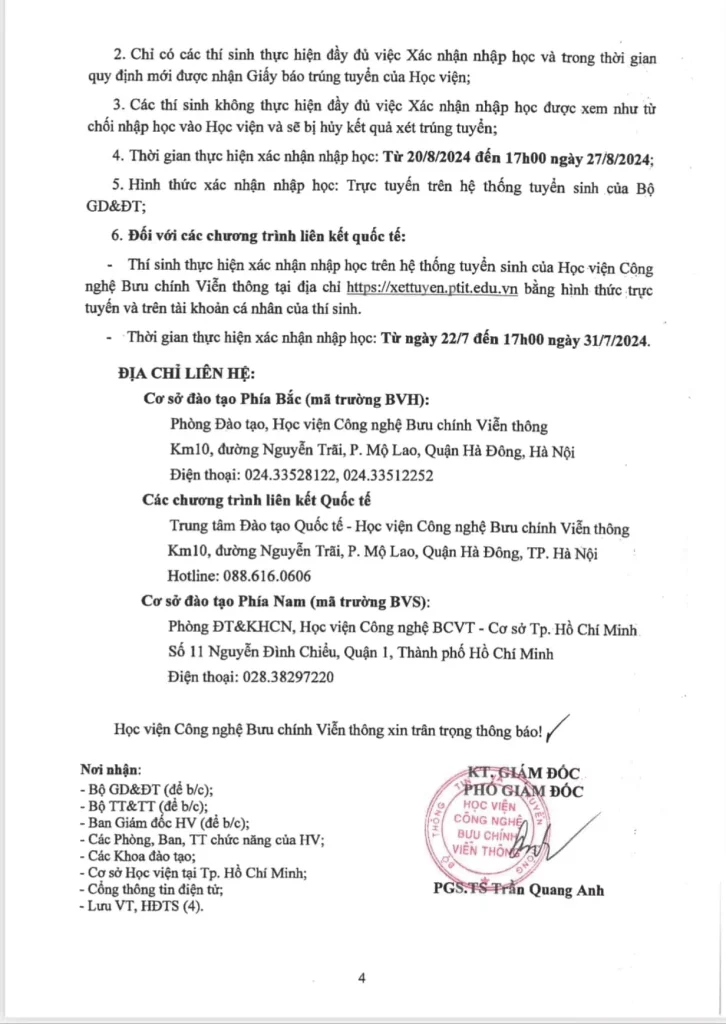 Điểm trúng tuyển Học viện công nghệ bưu chính viễn thông PTIT 4