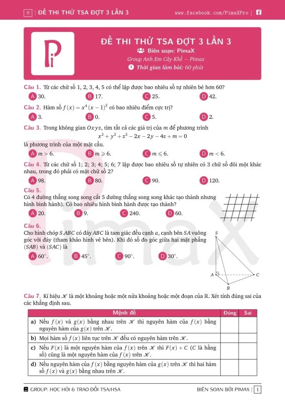 Đề minh họa đánh giá tư duy TSA 2025 Toán học số 33 trang 1