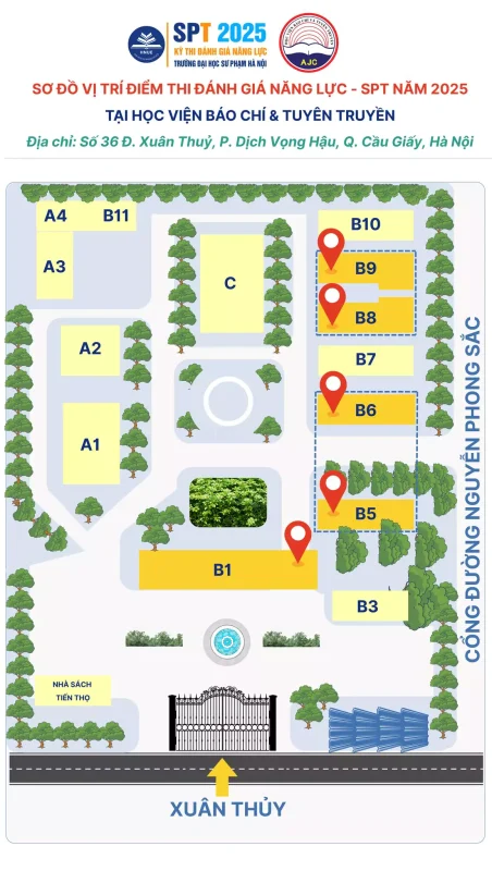 Sơ đồ vị trí điểm thi đánh giá năng lực SPT 2025 - ajc