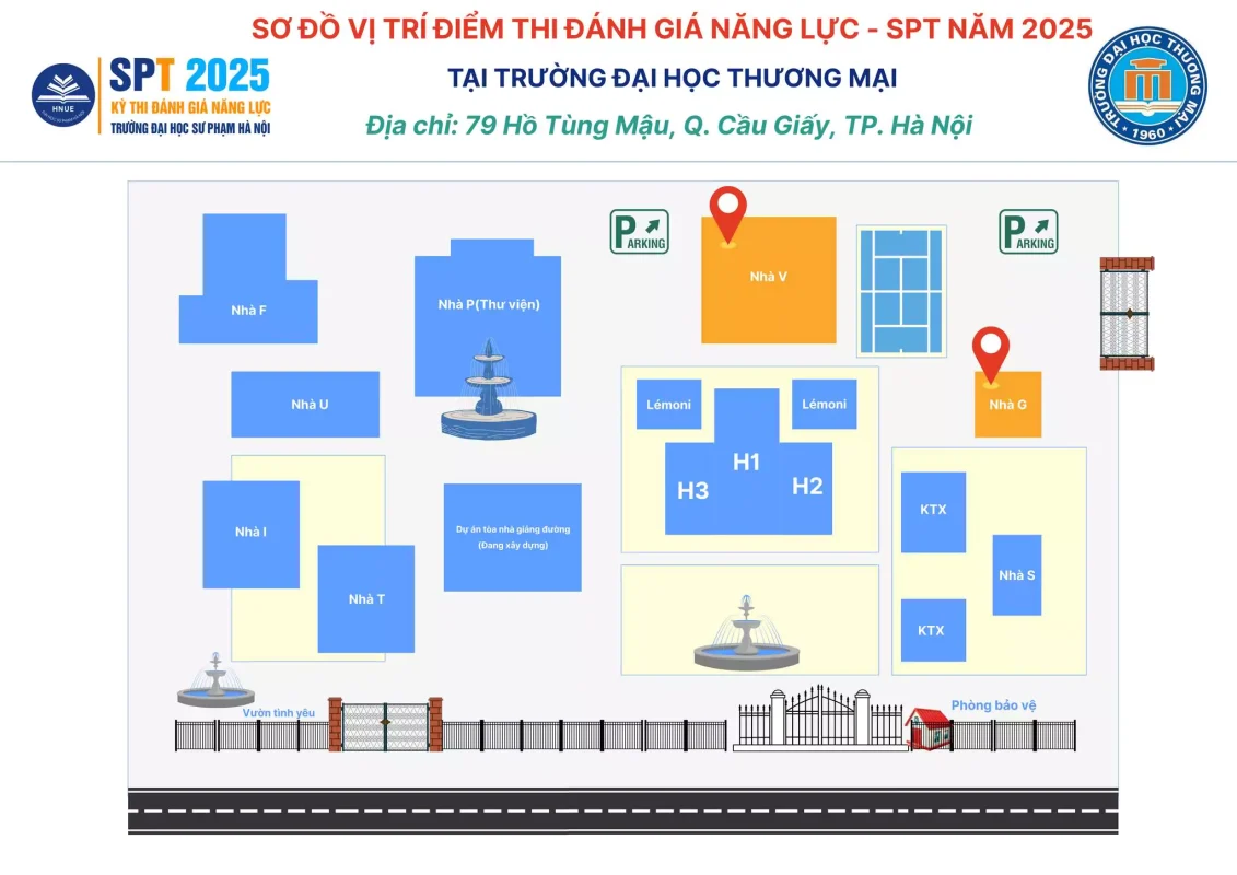 Sơ đồ vị trí điểm thi đánh giá năng lực SPT 2025 - thương mại