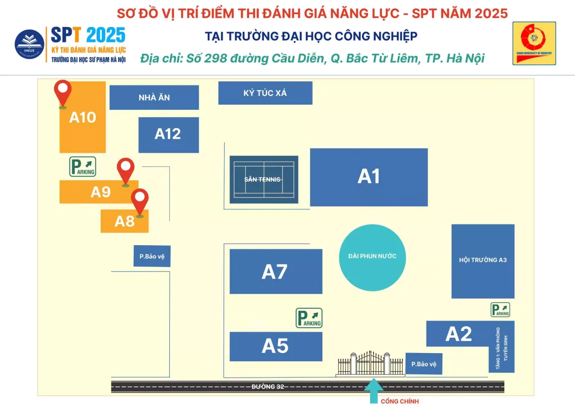 Sơ đồ vị trí điểm thi đánh giá năng lực SPT 2025 - đại học công nghiệp