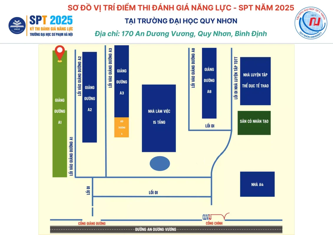 Sơ đồ vị trí điểm thi đánh giá năng lực SPT 2025 - đại học quy nhơn