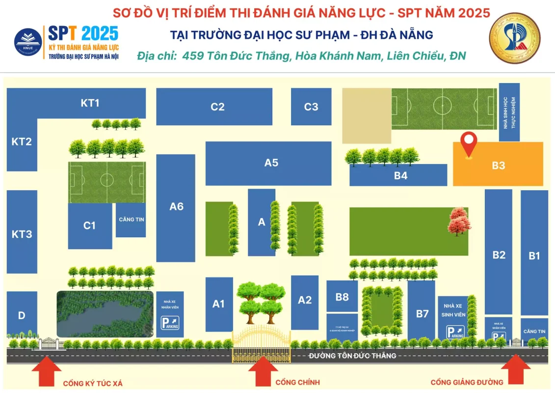 Sơ đồ vị trí điểm thi đánh giá năng lực SPT 2025 - đại học đà nẵng
