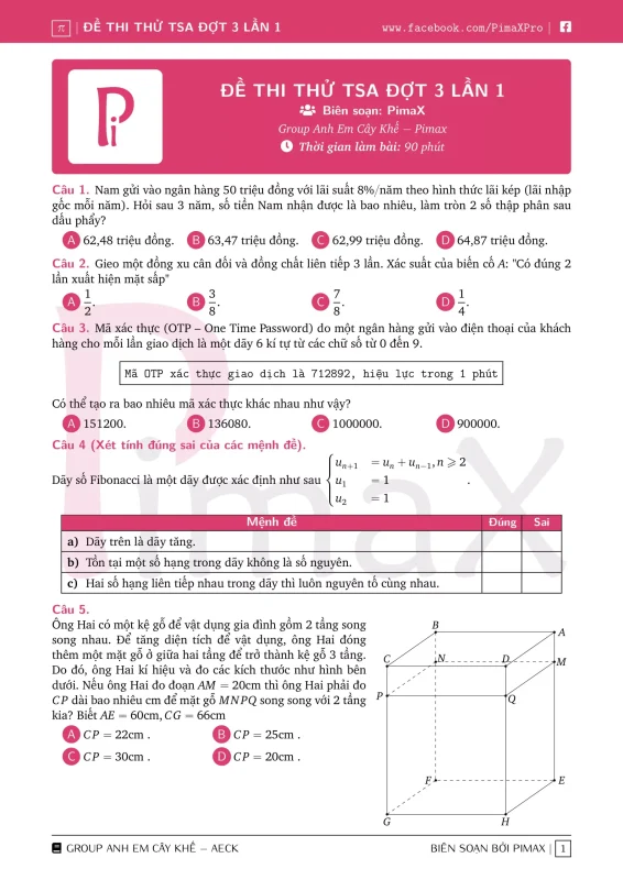 Đề minh họa đánh giá tư duy TSA 2025 Toán học số 32 - Pimax trang 1