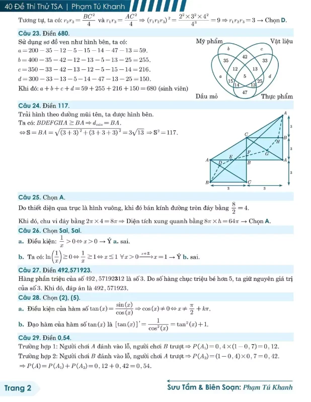 Đề minh họa đánh giá tư duy TSA 2025 Toán học số 30 - Tú Khanh trang 12