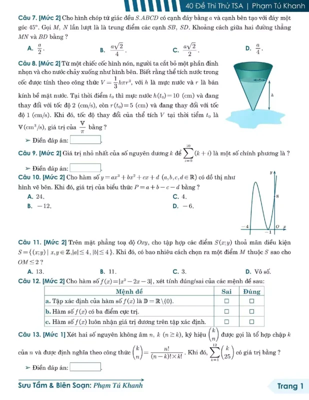 Đề minh họa đánh giá tư duy TSA 2025 Toán học số 30 - Tú Khanh trang 3