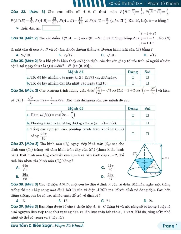 Đề minh họa đánh giá tư duy TSA 2025 Toán học số 30 - Tú Khanh trang 7
