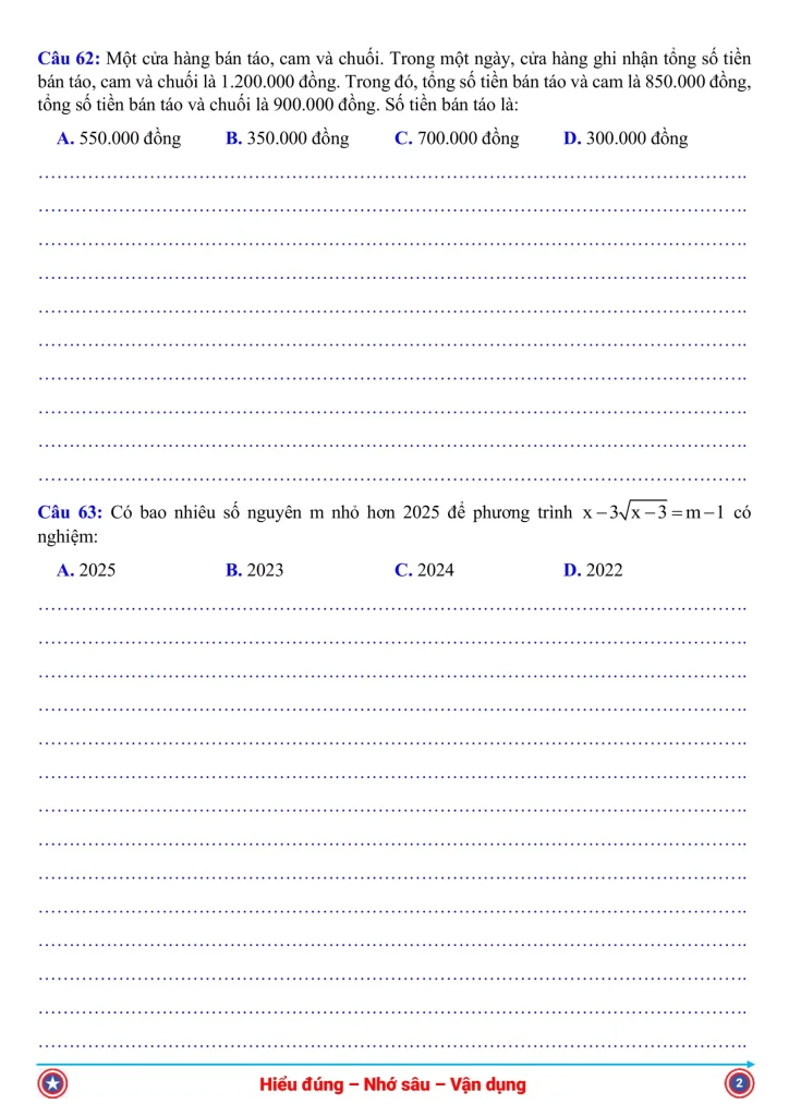 Đề Thi ĐGNL TP HCM 2025 Đợt 1 - phần toán số 2