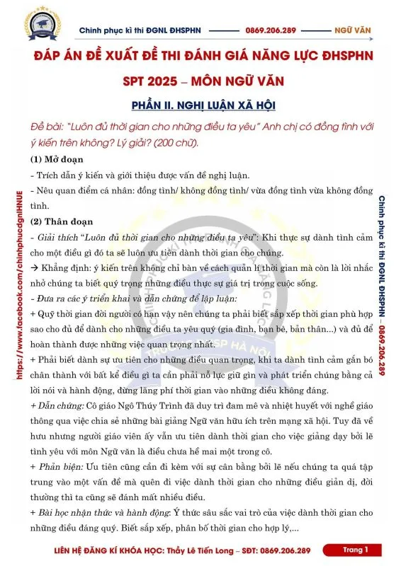 đề thi đánh giá năng lực sư phạm Hà Nội SPT 2025 môn văn 1