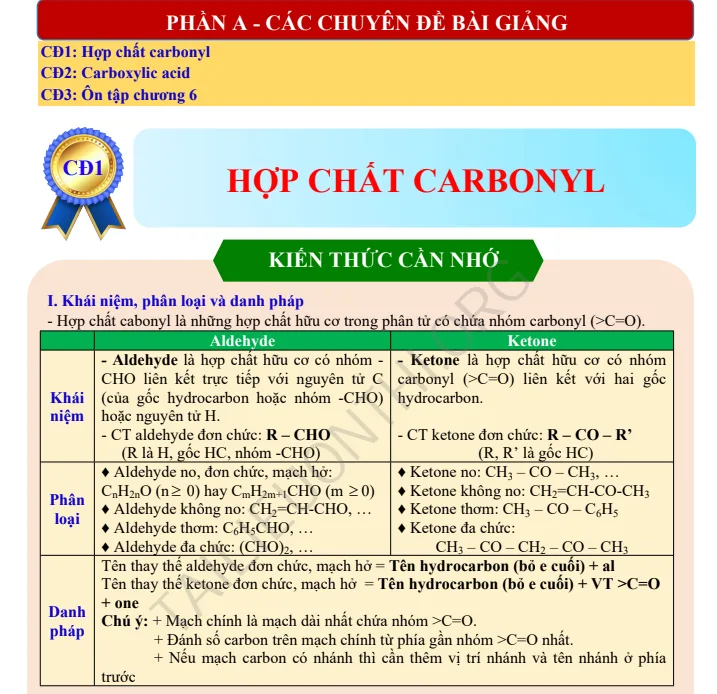 Tài liệu Hóa học 11 - Chương 6 Carbonyl