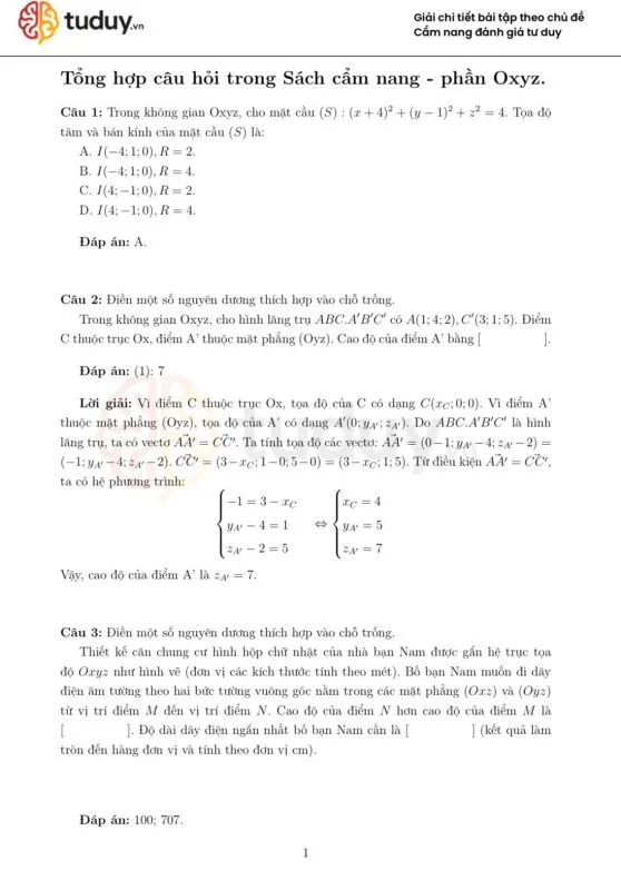 tổng hợp câu hỏi sách cẩm nang phần oxyz p1