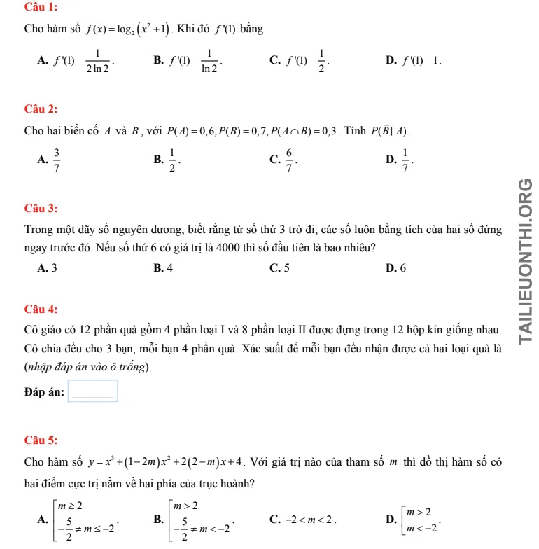 đề thi thử đánh giá năng lực HSA Toán học số 42