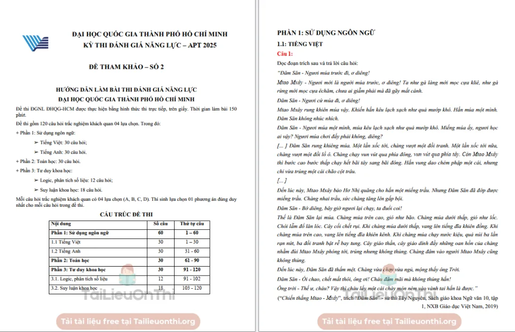 Đề minh họa đánh giá năng lực TP HCM 2025 (đề full) số 2