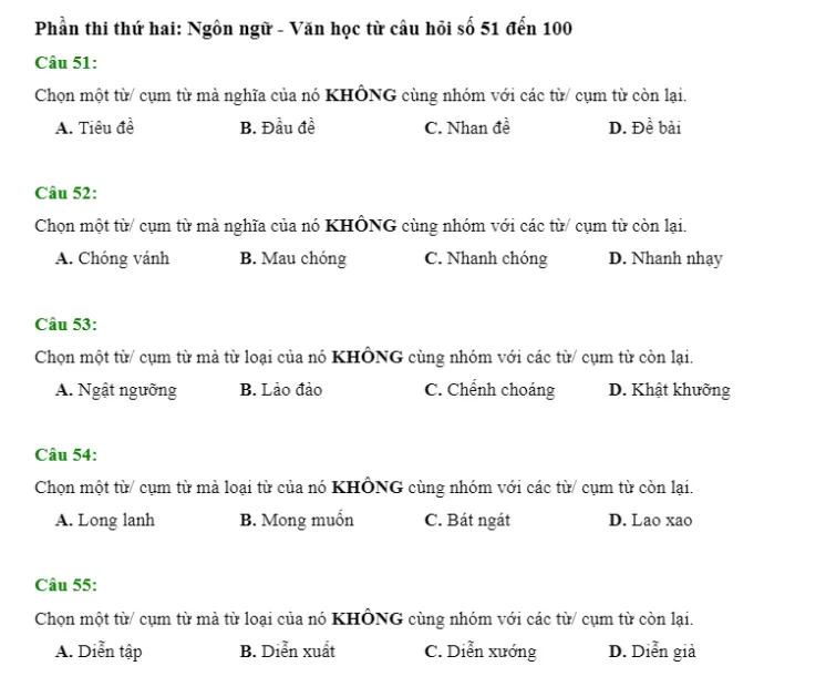 Đề thi thử ĐGNL HSA phần Ngôn ngữ & văn học số 27