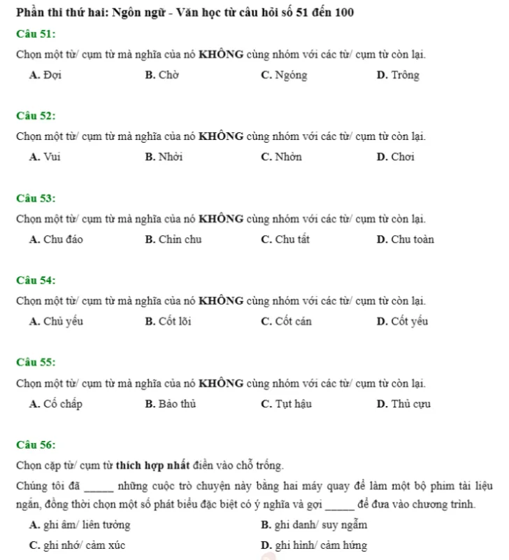 Đề thi thử ĐGNL HSA phần Ngôn ngữ & văn học số 28 (Định tính HSA)