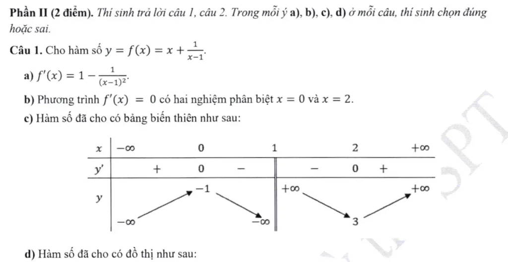 Đề minh họa Đánh giá năng lực Sư phạm - dạng đúng sai