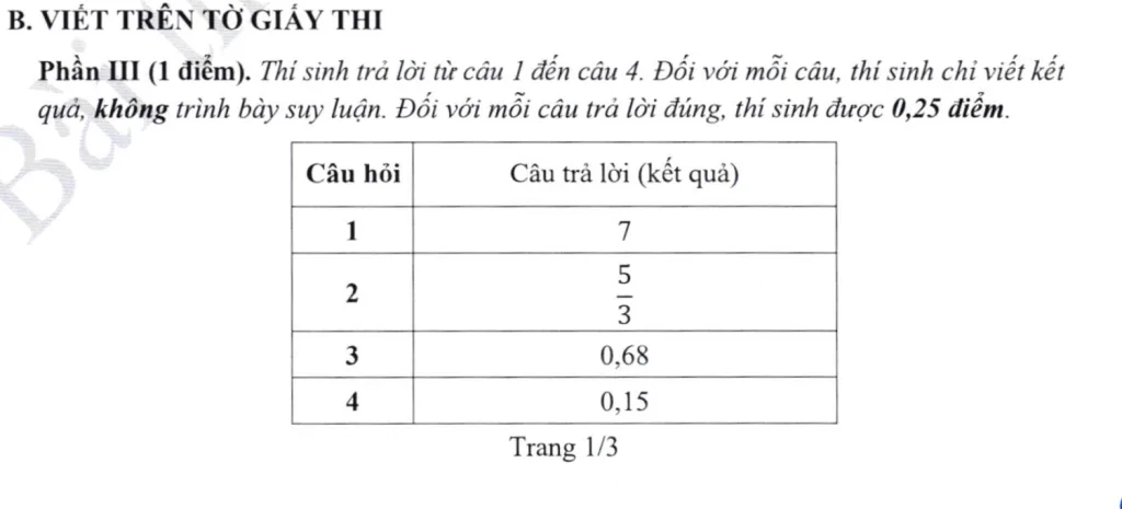 Đề minh họa Đánh giá năng lực Sư phạm - dạng tự luận ngắn