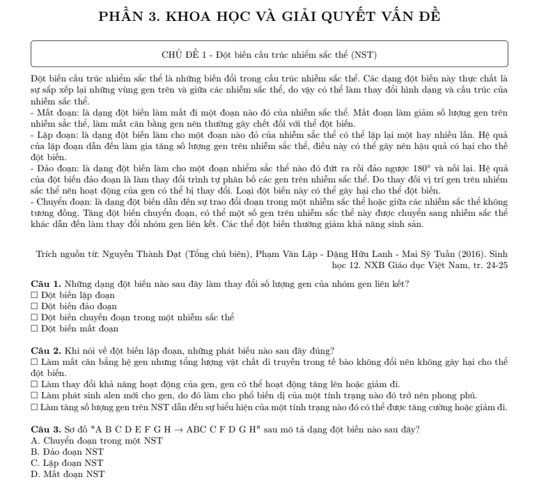 Đề minh họa đánh giá tư duy TSA 2025 chính thức 02 - phần khoa học