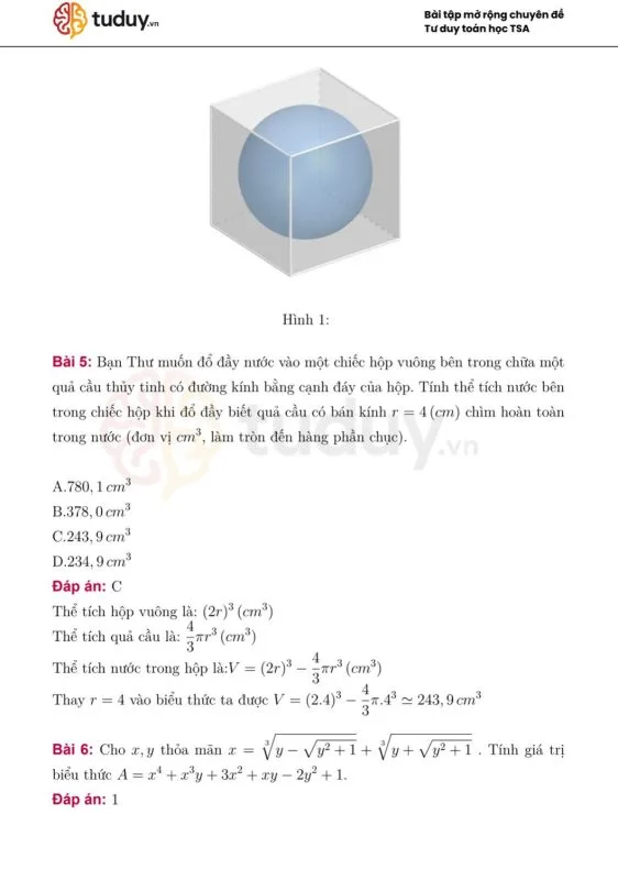 Tải chuyên đề Toán TSA: Biểu thức đại số và căn thức p4