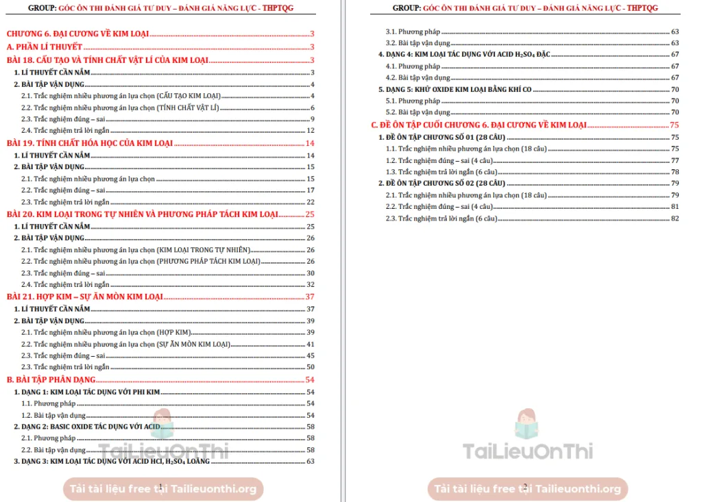 Tài liệu Hóa học 12 – Chương 6 Đại cương kim loại (chương trình mới)