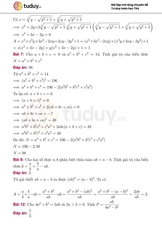 Tải chuyên đề Toán TSA: Biểu thức đại số và căn thức p5