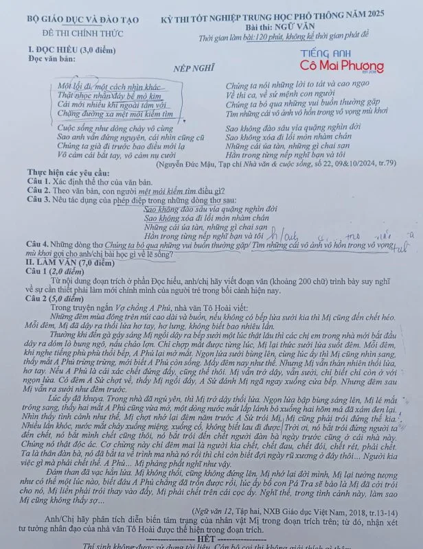 Đề thi tốt nghiệp THPT 2025 môn Ngữ Văn chương trình cũ