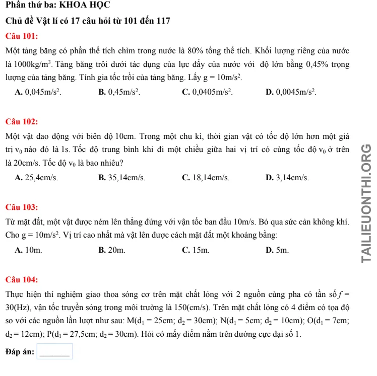 Tải đề thi thử đánh giá năng lực HSA phần Khoa học số 25