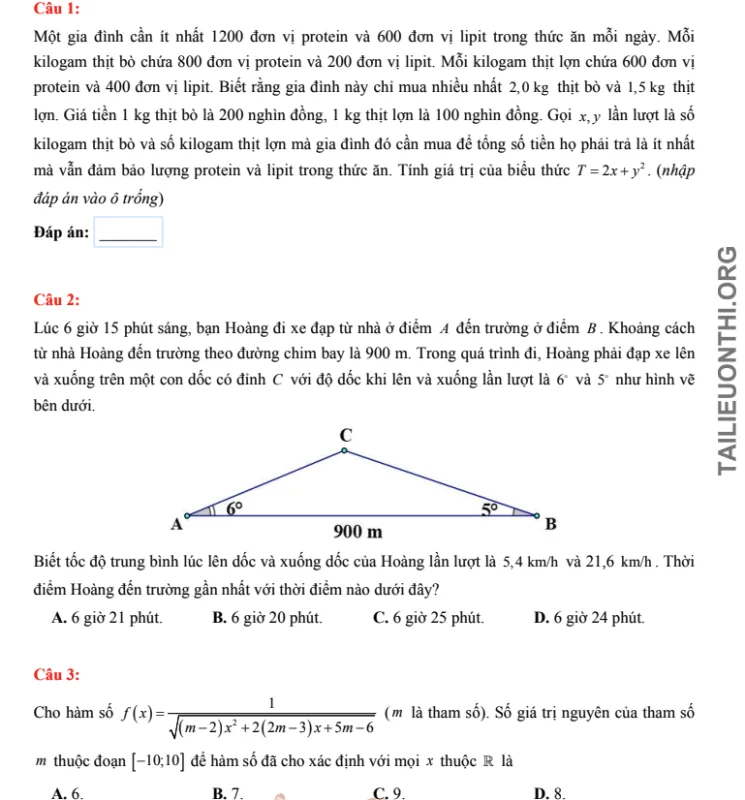 đề thi thử đánh giá năng lực HSA Toán học số 33