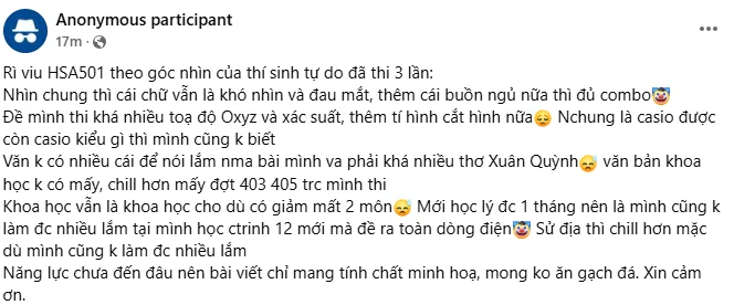 Review bài thi đánh giá năng lực HSA 2025 đợt 501 số 1