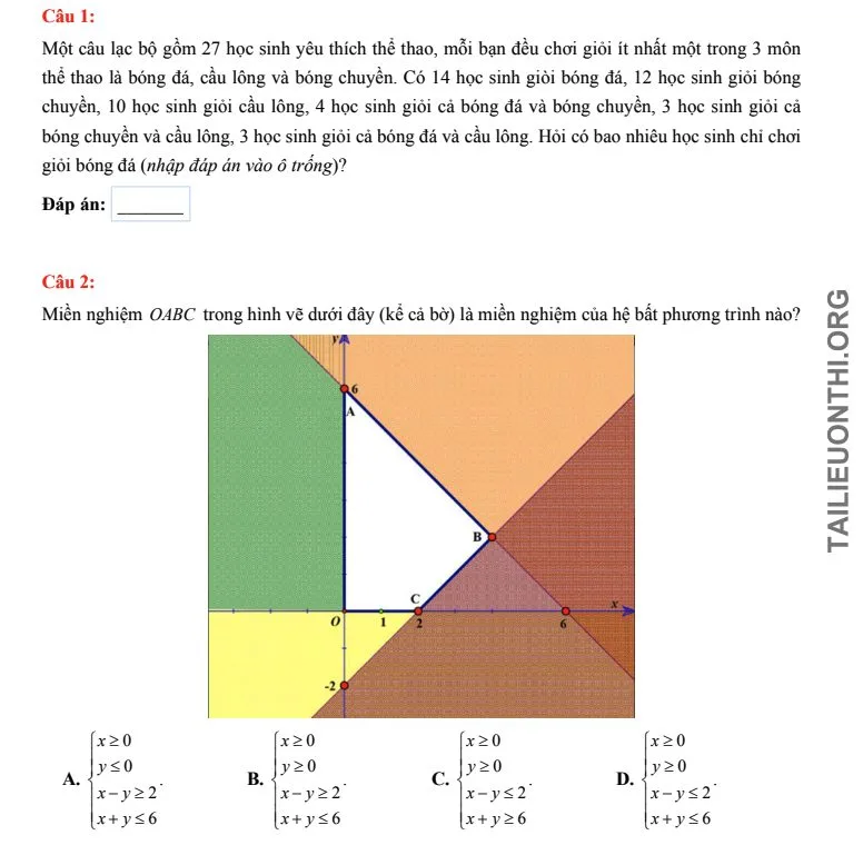 đề thi thử đánh giá năng lực HSA Toán học số 34