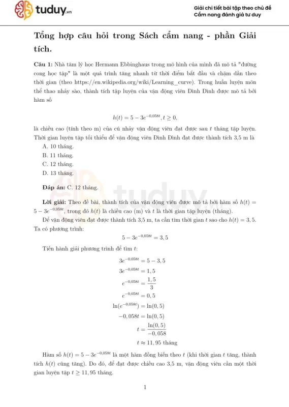 tổng hợp câu hỏi sách cẩm nang - phần giải tích