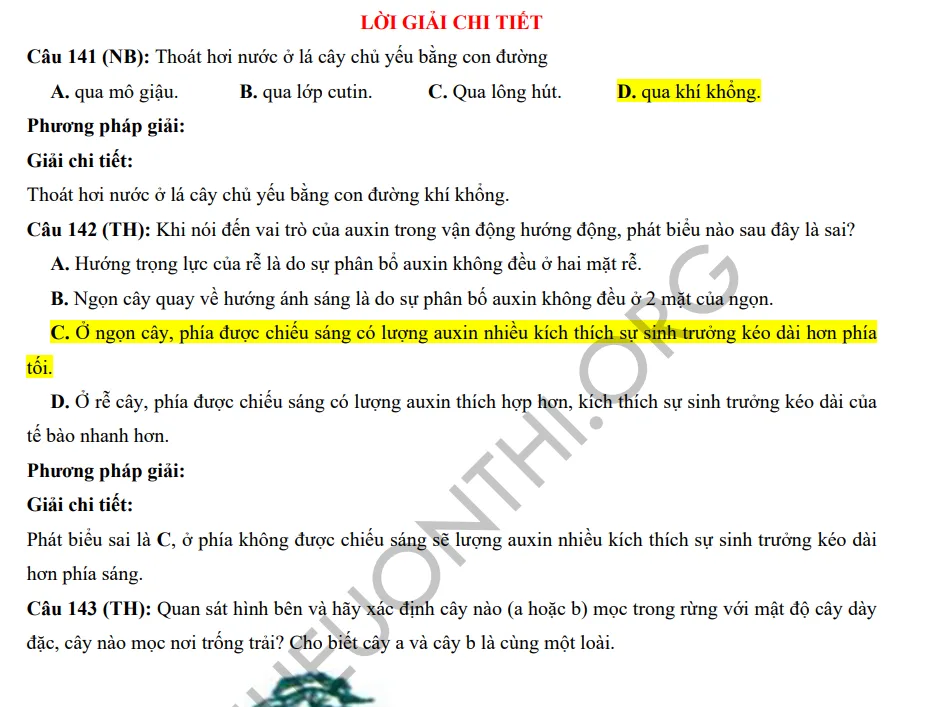 nội dung 150 câu hỏi Sinh học - ôn thi đánh giá năng lực ĐHQG Hà Nội