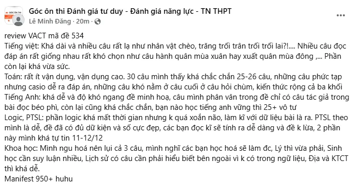 review đề thi ĐGNL HCM VACT mã đề 534