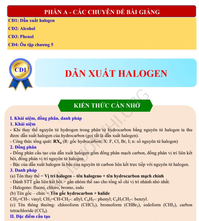 Hóa học 11 - Chương 5 Dẫn xuất halogen