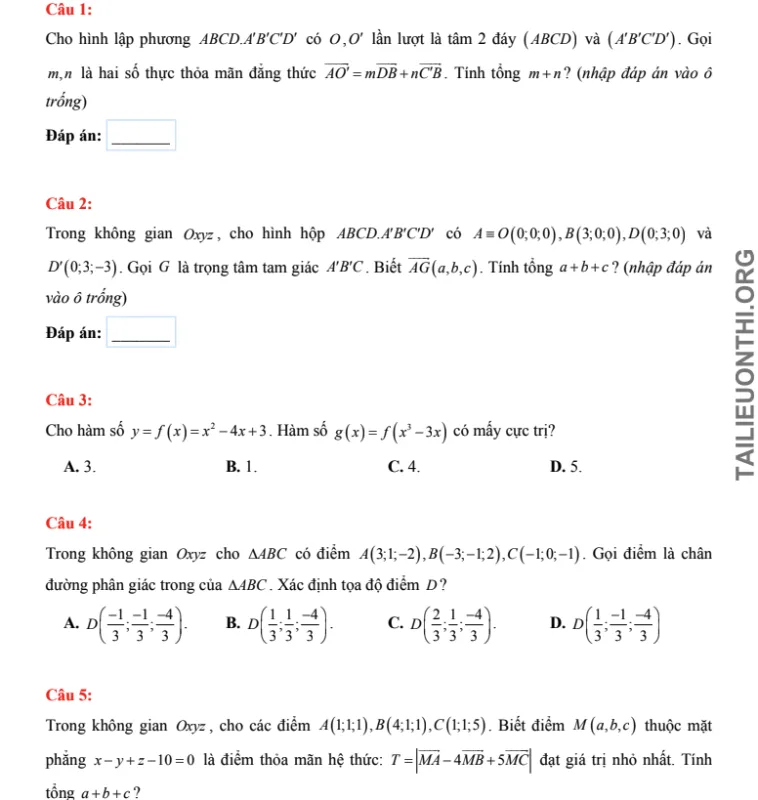 đề thi thử đánh giá năng lực HSA Toán học số 39