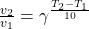 \frac{v_2}{v_1} = \gamma^{\frac{T_2 - T_1}{10}}
